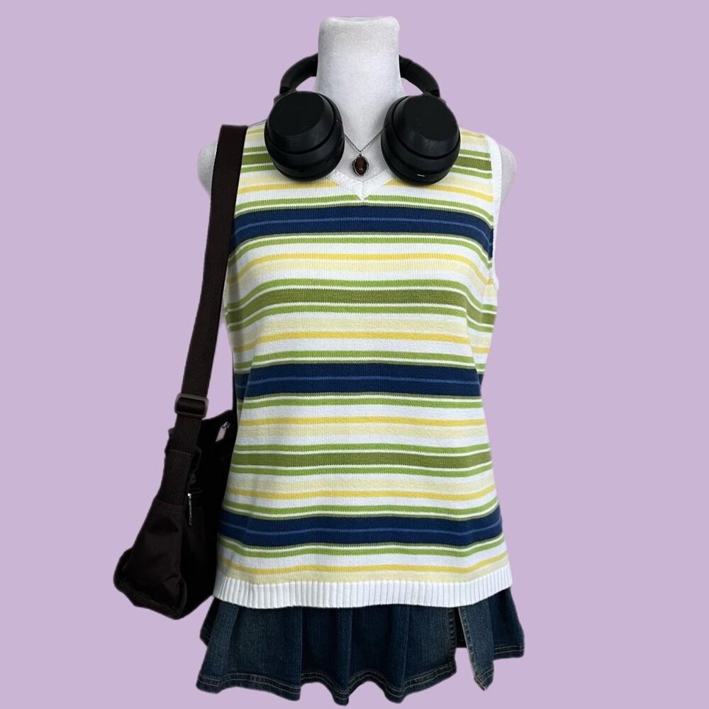 striped knit sleeveless top country club minimalist preppy coastal